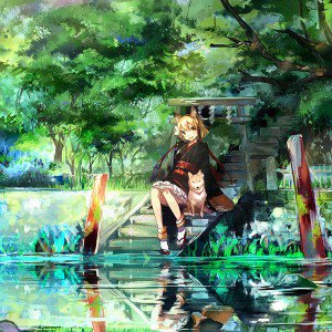 papers.co-aj46-girl-and-dog-green-anime-art-illust-1-wallpaper